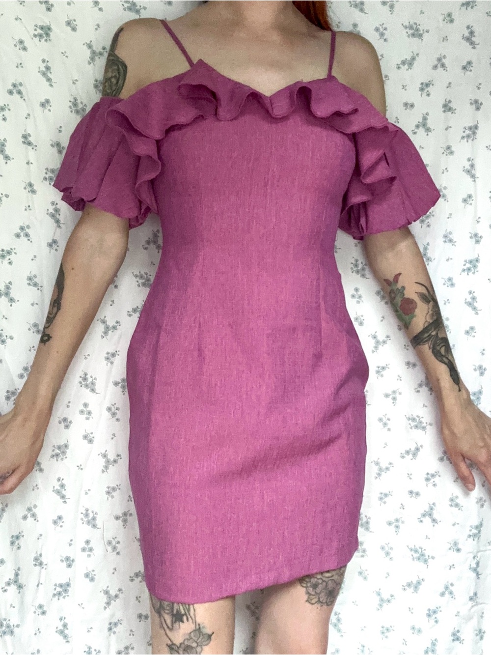 PrettyLittleThing Mauve Off-Shoulder Ruffle Mini Dress
